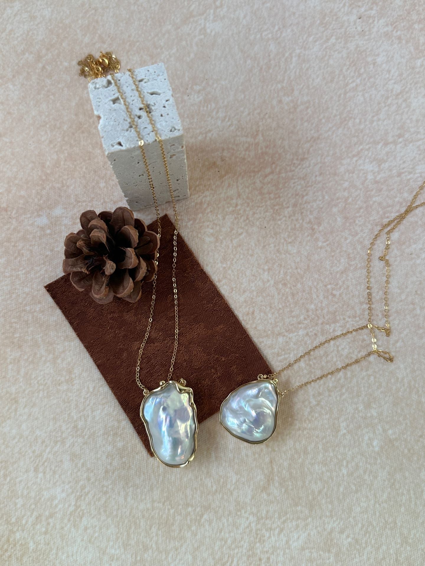 The 'Greta' Giant Metallic Baroque Pearl Necklace - 14K Gold Filled Long Chain