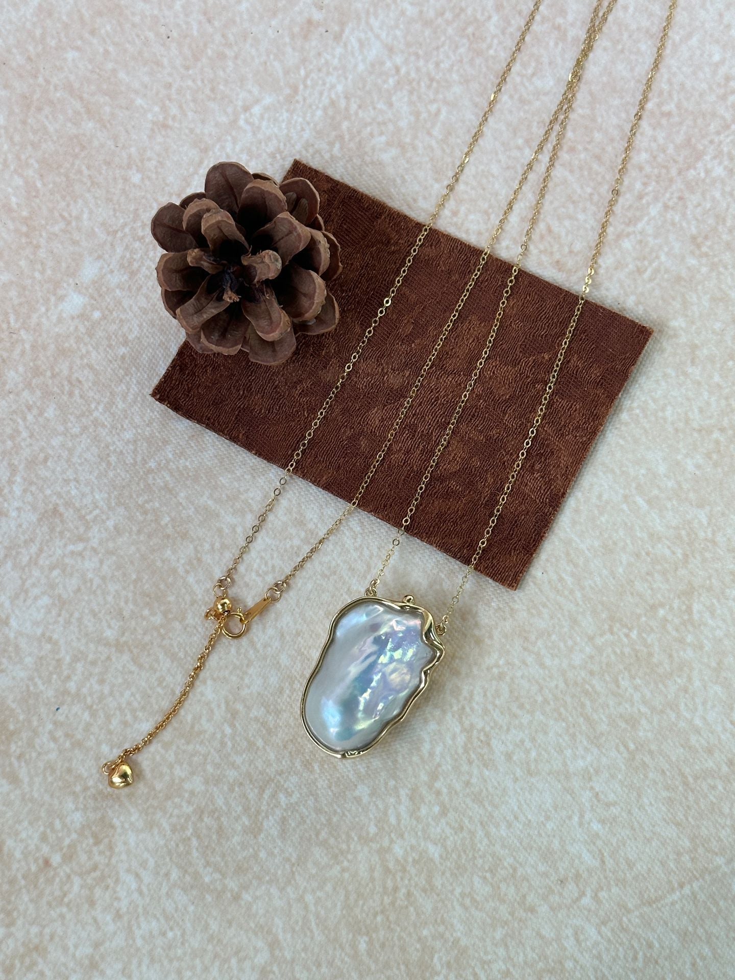 The 'Greta' Giant Metallic Baroque Pearl Necklace - 14K Gold Filled Long Chain