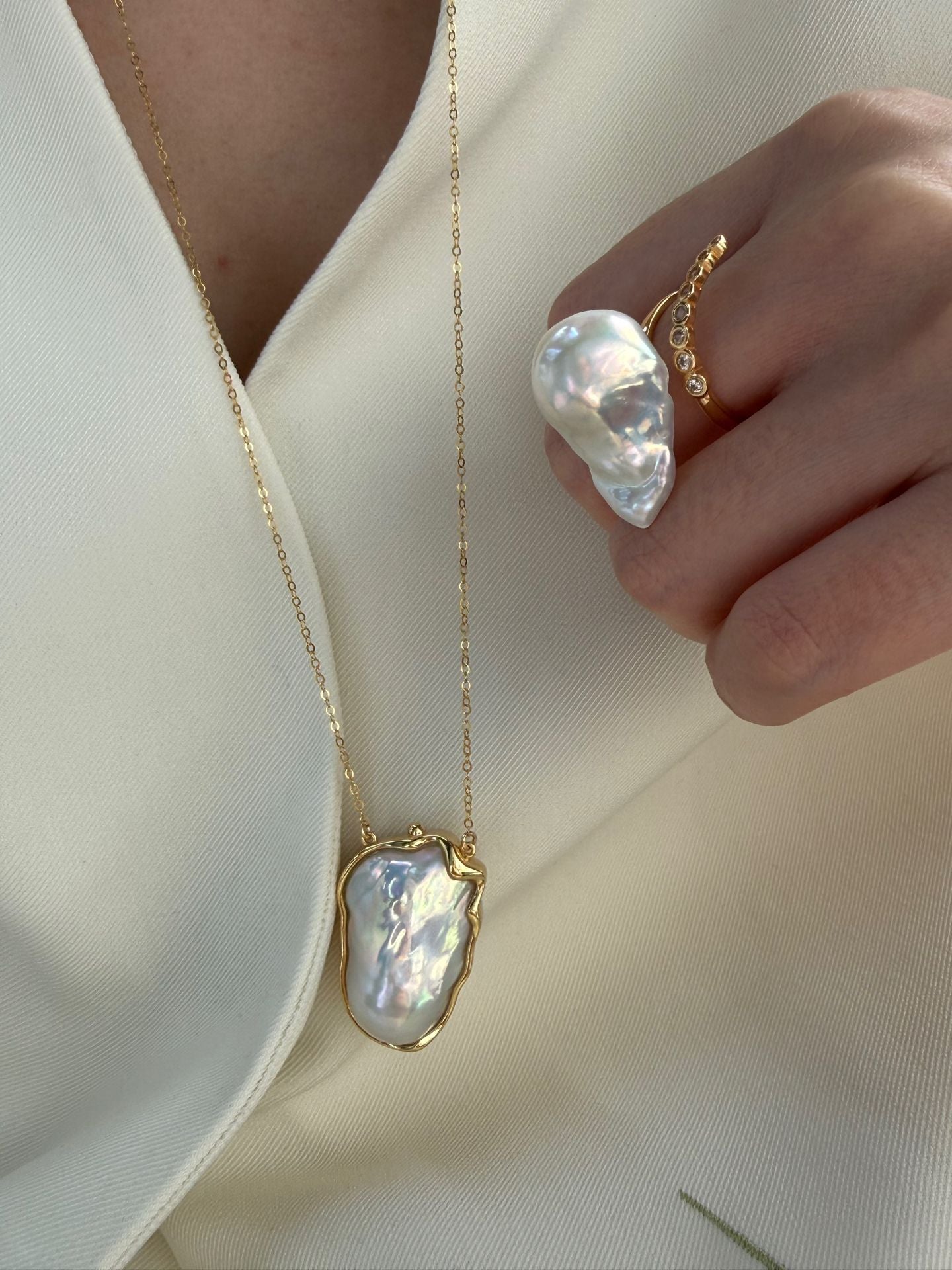 The 'Greta' Giant Metallic Baroque Pearl Necklace - 14K Gold Filled Long Chain