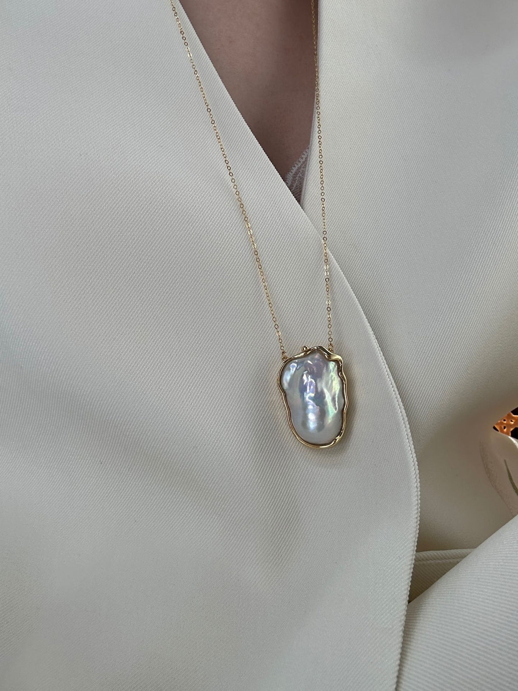 The 'Greta' Giant Metallic Baroque Pearl Necklace - 14K Gold Filled Long Chain