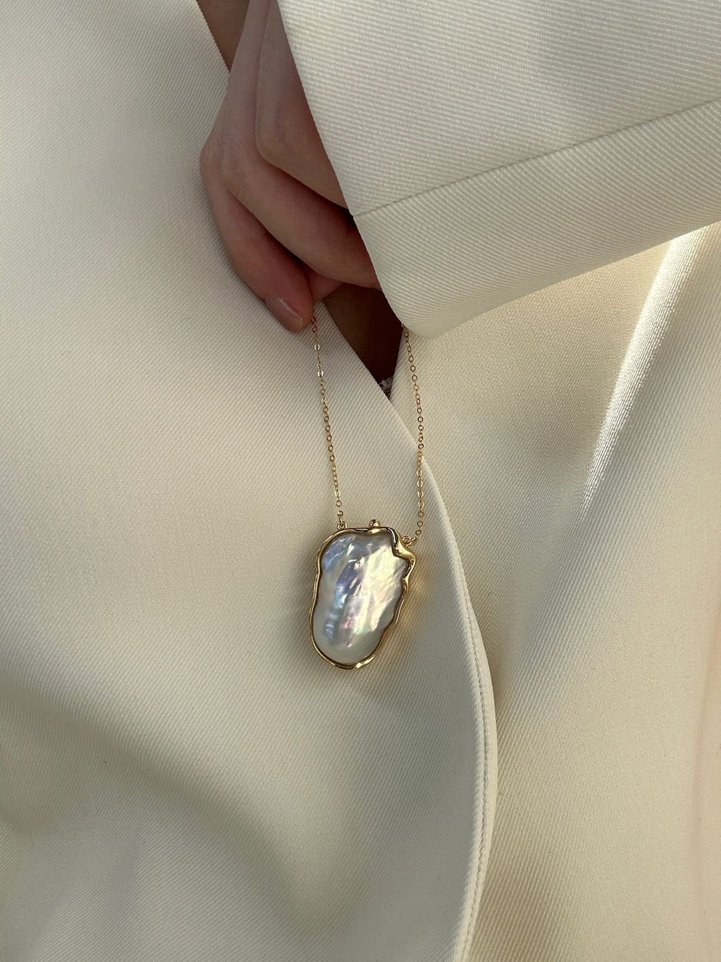 The 'Greta' Giant Metallic Baroque Pearl Necklace - 14K Gold Filled Long Chain