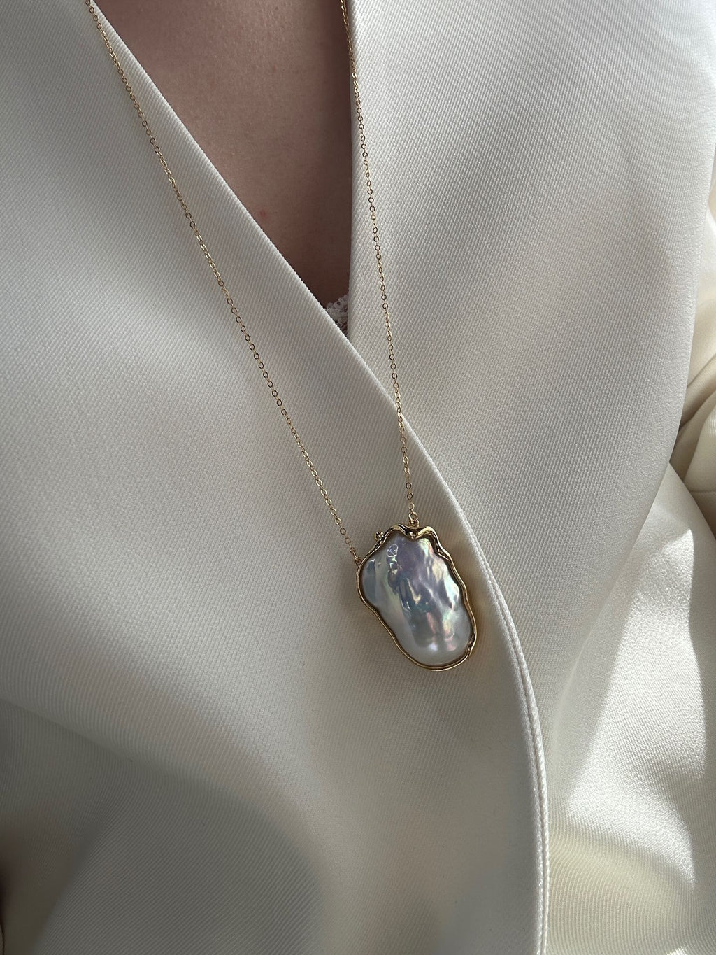 The 'Greta' Giant Metallic Baroque Pearl Necklace - 14K Gold Filled Long Chain
