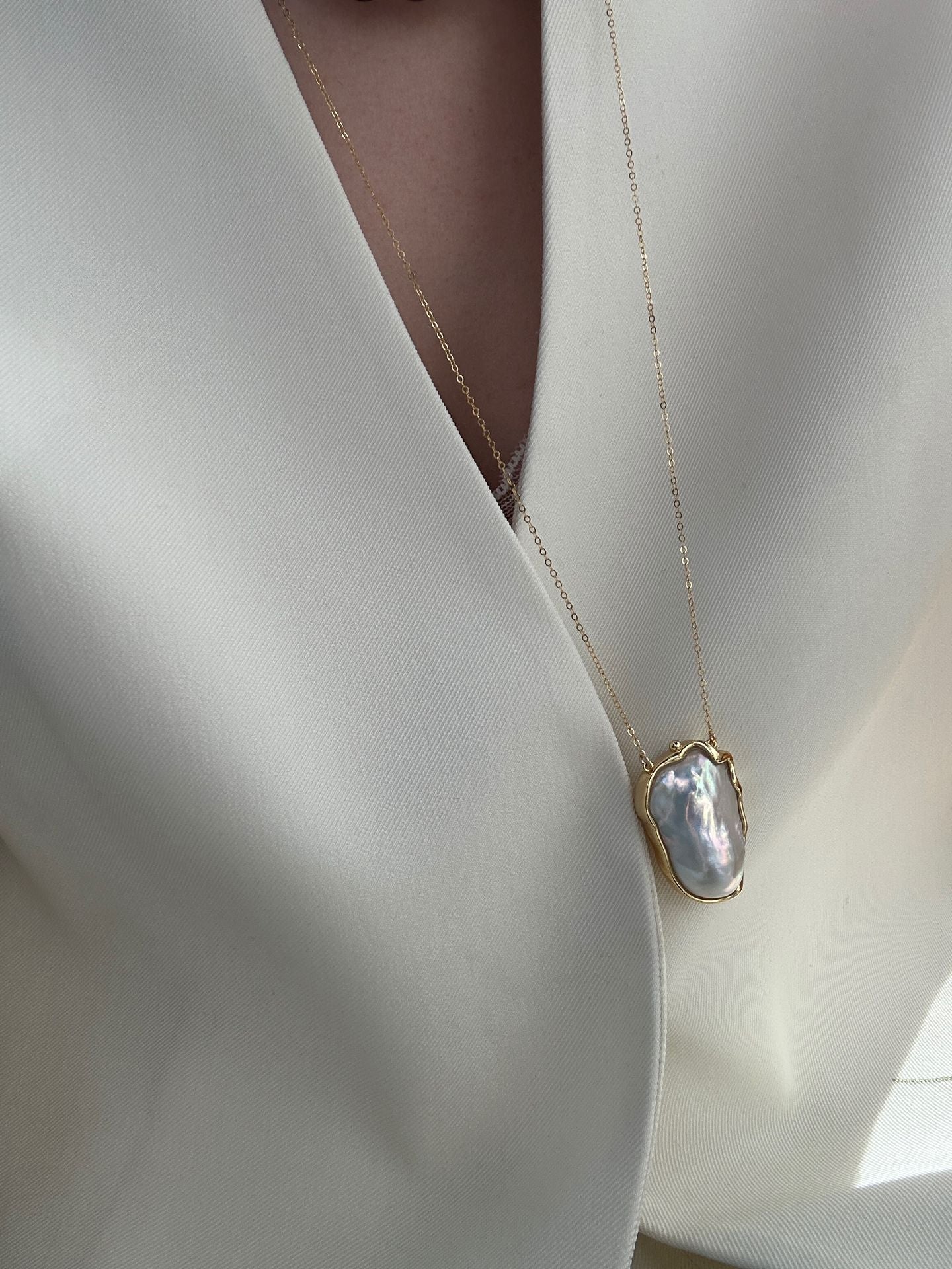 The 'Greta' Giant Metallic Baroque Pearl Necklace - 14K Gold Filled Long Chain