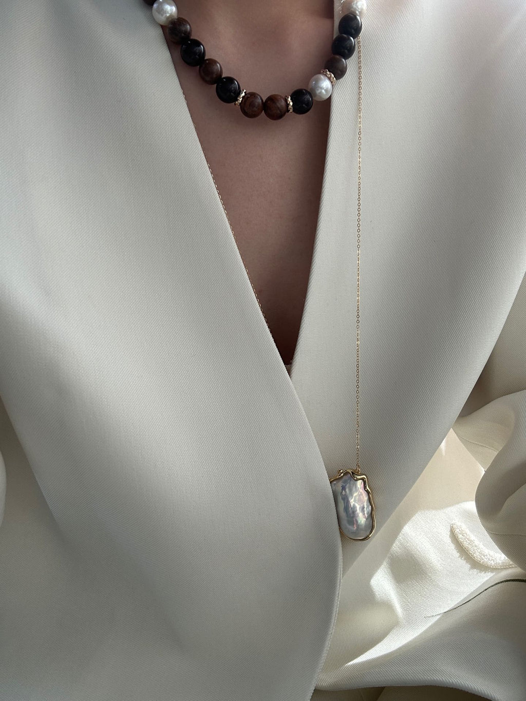The 'Greta' Giant Metallic Baroque Pearl Necklace - 14K Gold Filled Long Chain