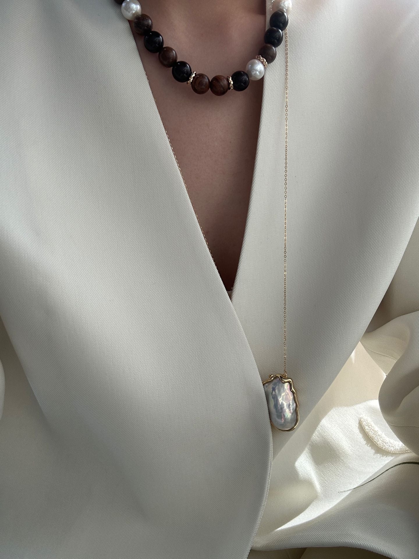 The 'Greta' Giant Metallic Baroque Pearl Necklace - 14K Gold Filled Long Chain