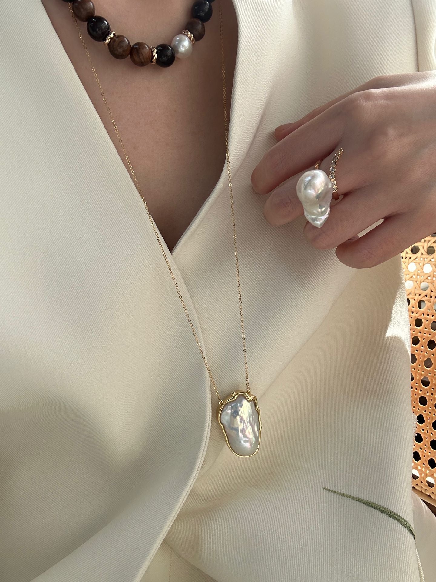 The 'Greta' Giant Metallic Baroque Pearl Necklace - 14K Gold Filled Long Chain