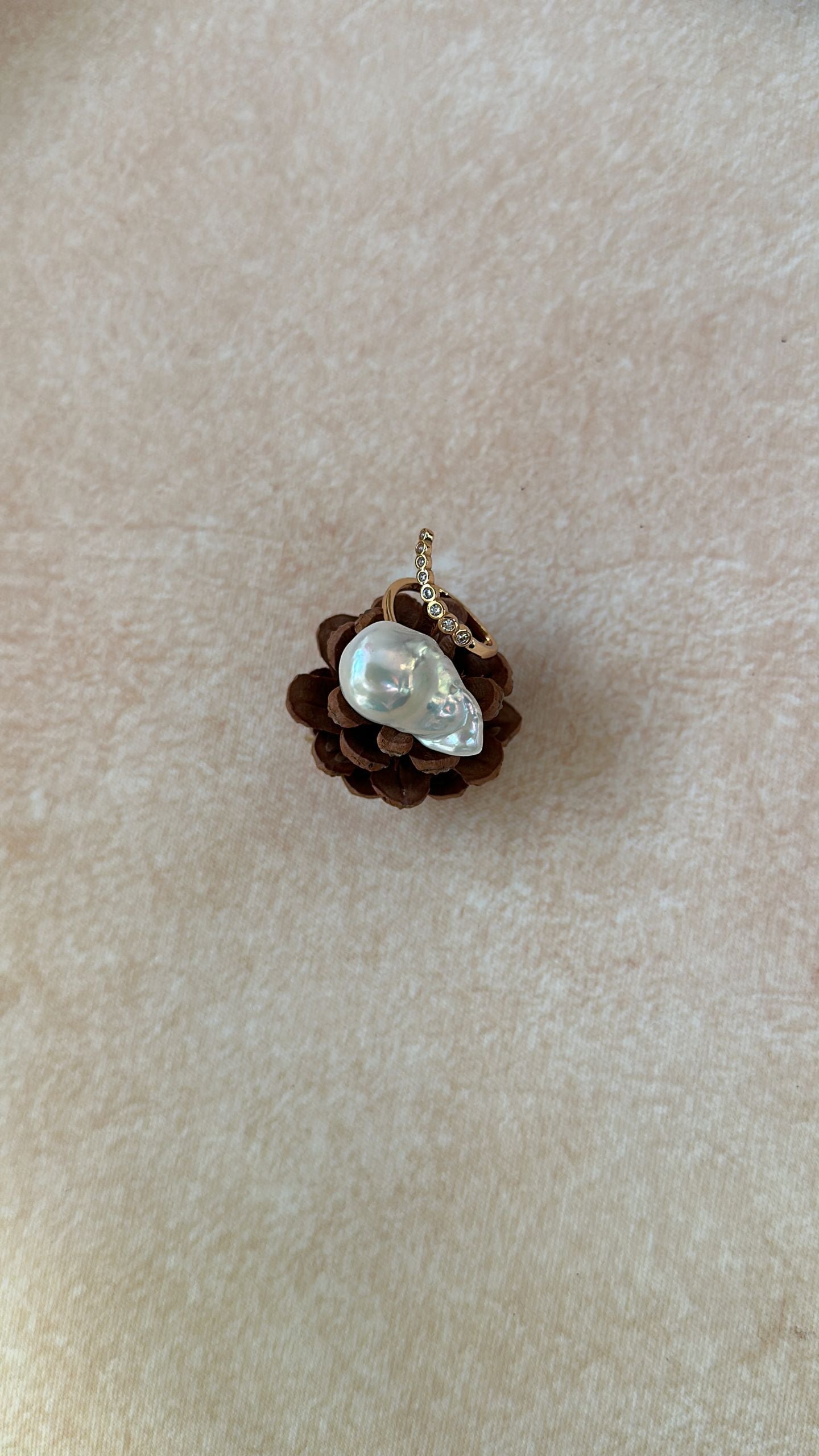 Luxe Curved Pave Bar & Large Baroque Pearl Open Ring