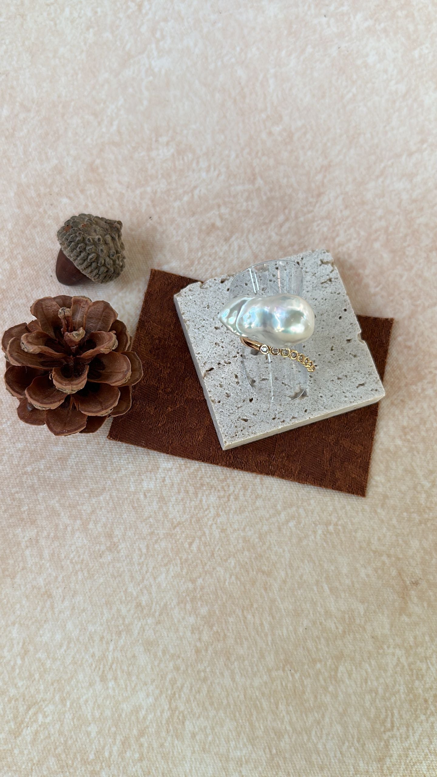 Luxe Curved Pave Bar & Large Baroque Pearl Open Ring