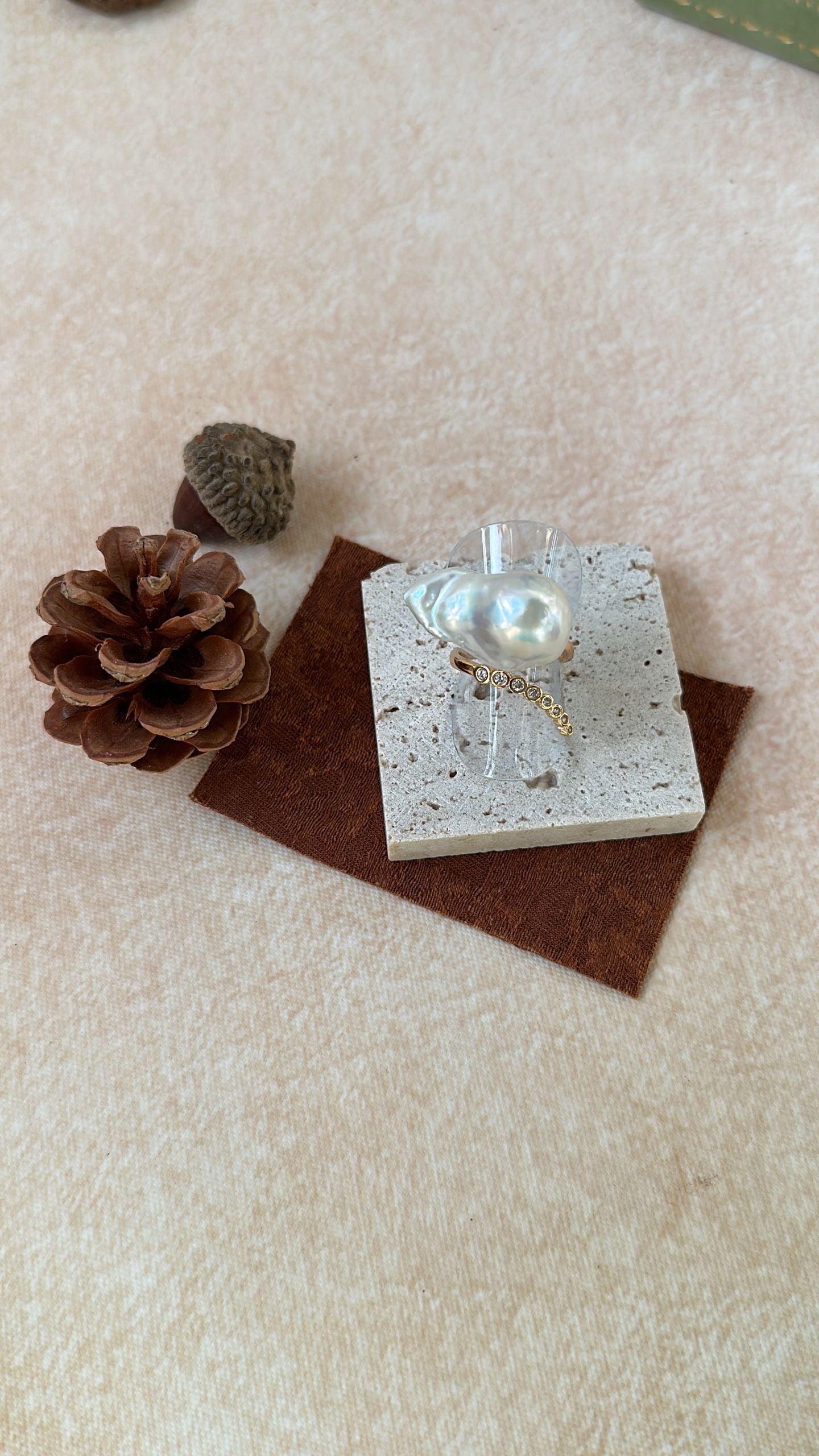 Luxe Curved Pave Bar & Large Baroque Pearl Open Ring