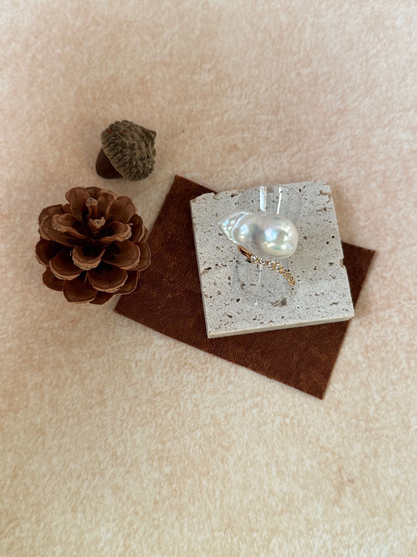 Luxe Curved Pave Bar & Large Baroque Pearl Open Ring